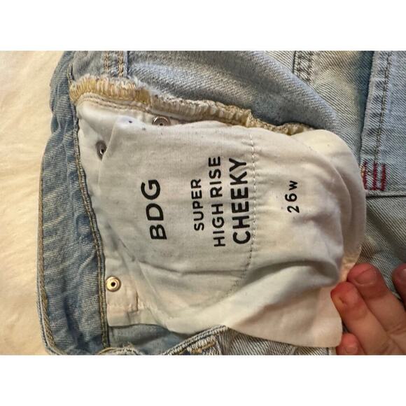 BDG Women's Size 26 Light Blue Super High Rise Cheeky Distressed Shorts‎ - Picture 4 of 5